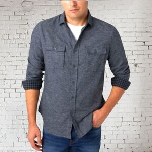 DKNY Nassau Heathered Grey Flannel Button Down Shirt - Sz S Open To Offers